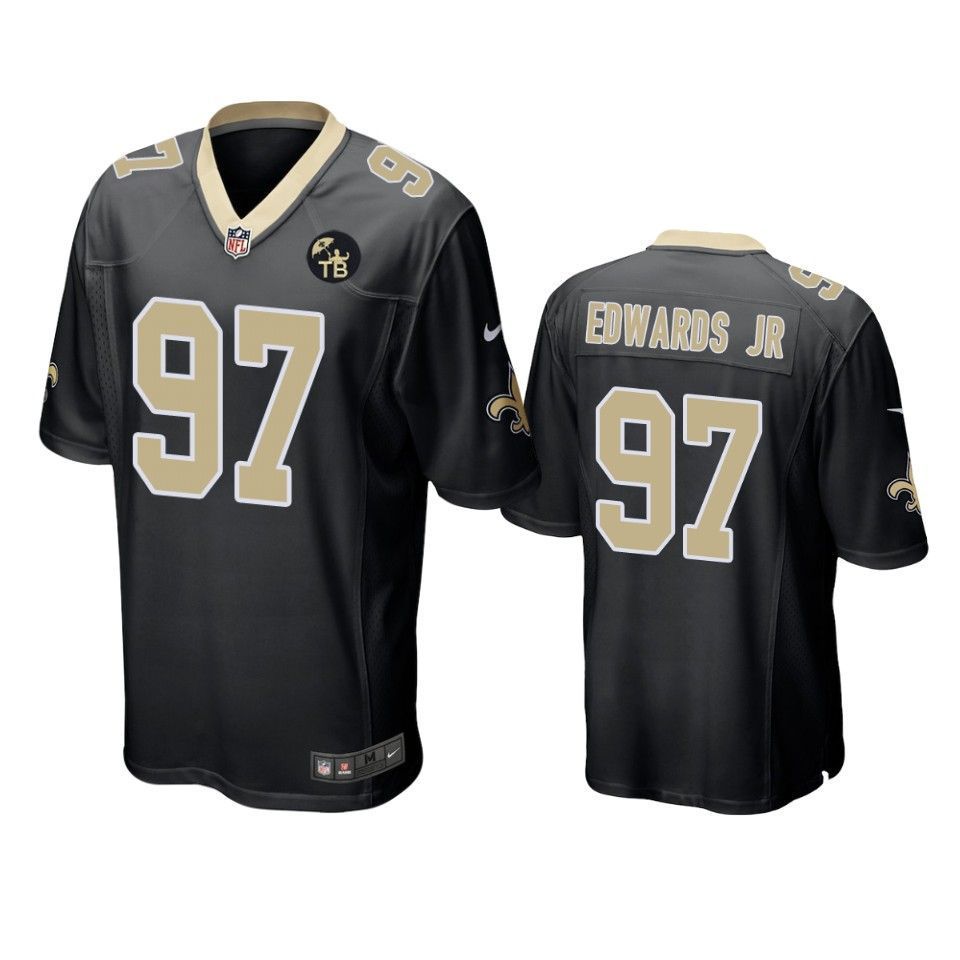 New Orleans Saints Mario Edwards Jr Game Black Tom Benson Memorial Patch Mens Jersey