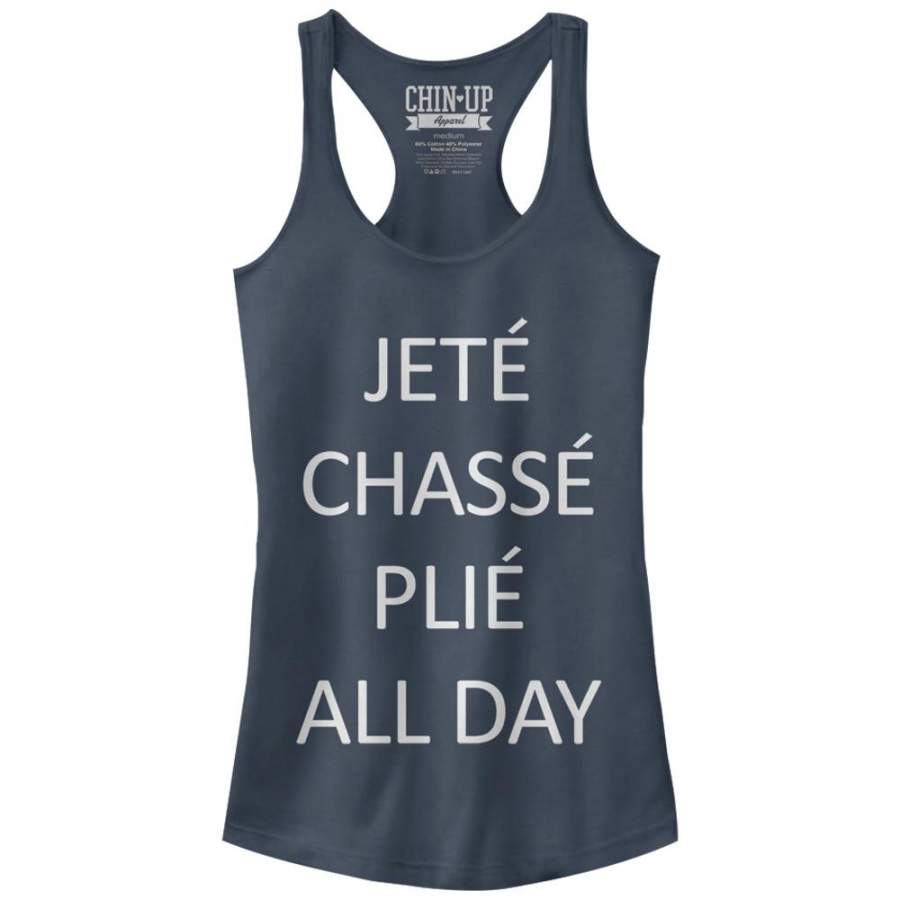 CHIN UP Junior’s Jete Chasse Plie All Day  Racerback Tank Indigo