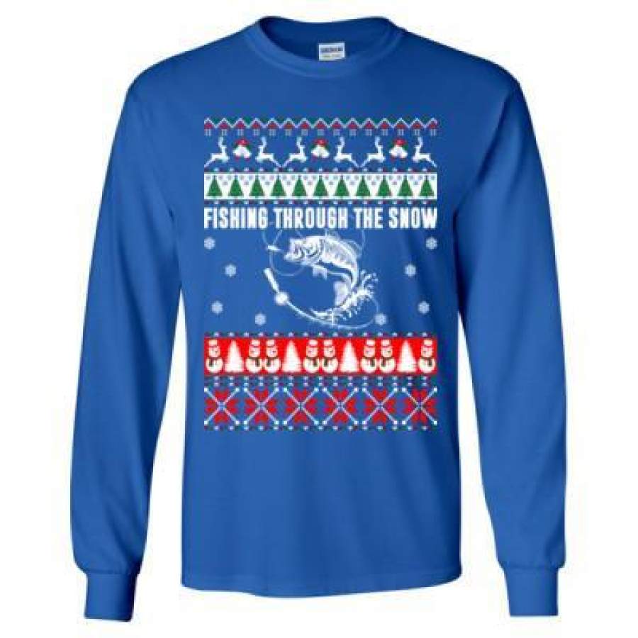 AGR Fishing Through The Snow Ugly Christmas Sweater – Long Sleeve T-Shirt