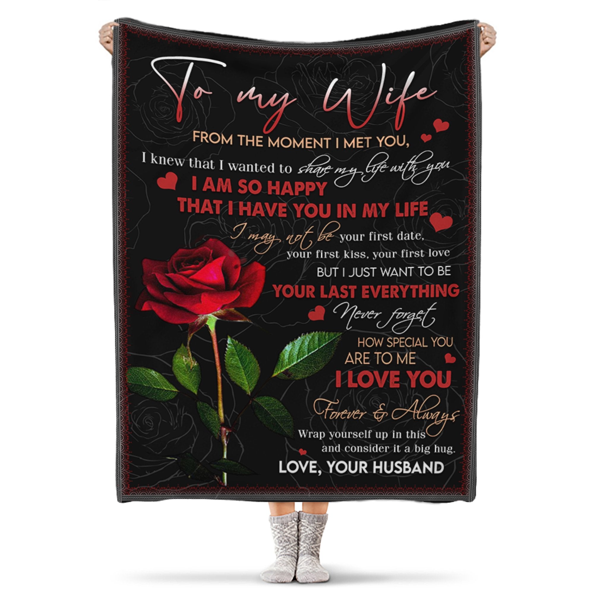 Personalized To My Wife Blanket From Husband I Am So Happy That I Have You In My Life Red Rose 3108