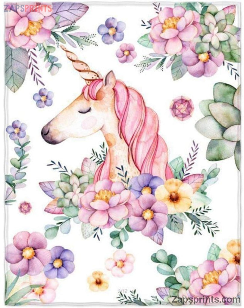 Cute Unicorn And Flower Blanket