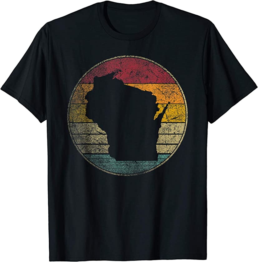 Wisconsin Vintage Distressed Retro Style Silhouette State T-Shirt