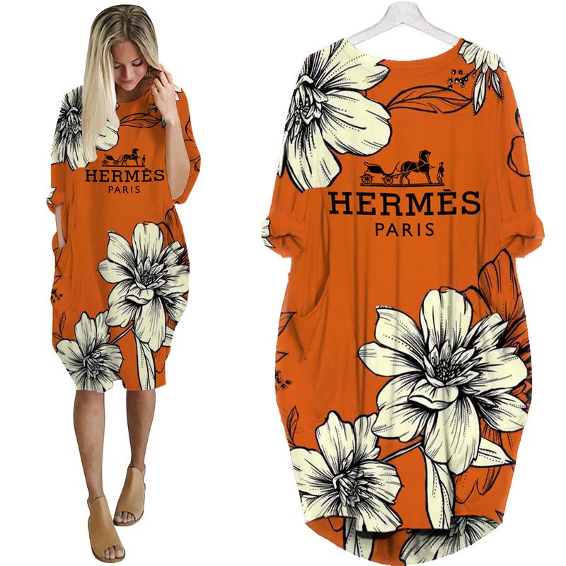 Hermes- All Over Printed Batwing Pocket Dress-L00880