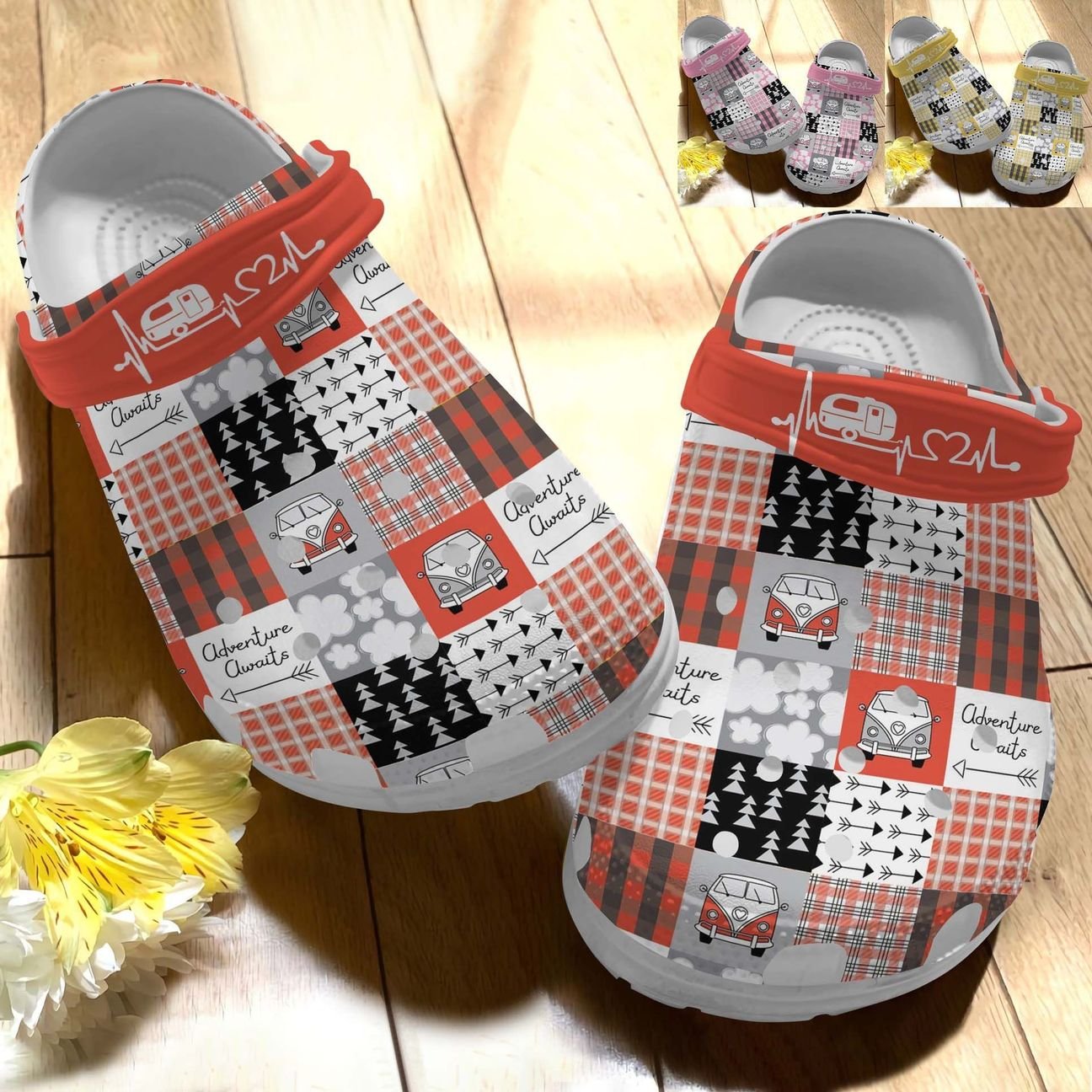 Camping Pattern Collection Personalize Clog, Custom Name, Text, Fashion Style For Women, Men, Kid, Print 3D