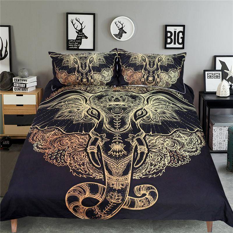 Golden Boho Elephant 3D Customize Bedding Set Duvet Cover Set Bedroom Set Bedlinen