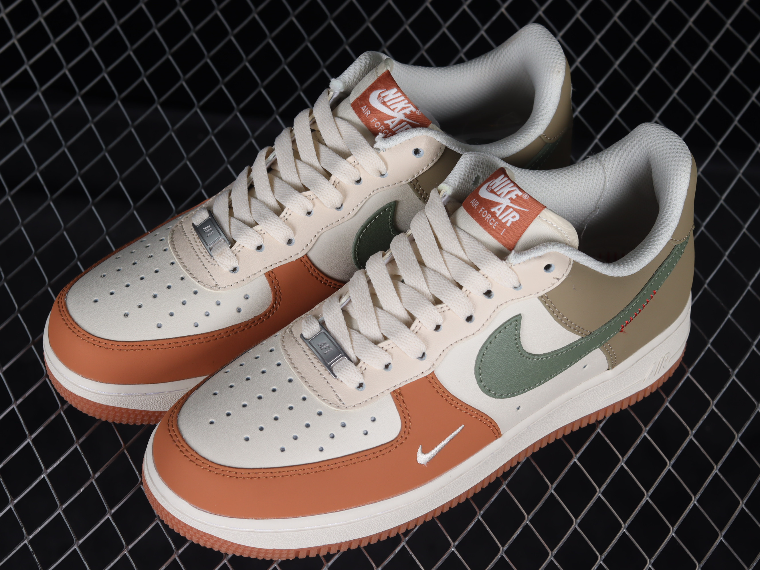 Nike Air Force 1 07 Low Green White Orange Shoes Sneakers SNK882494315