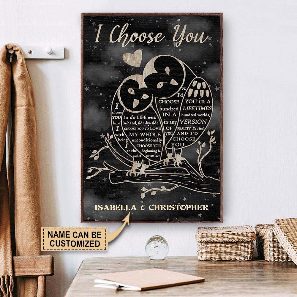 Aeticon Gifts Personalized Owl Couple Black I Choose You Canvas Mom Dad Gift Home Decor