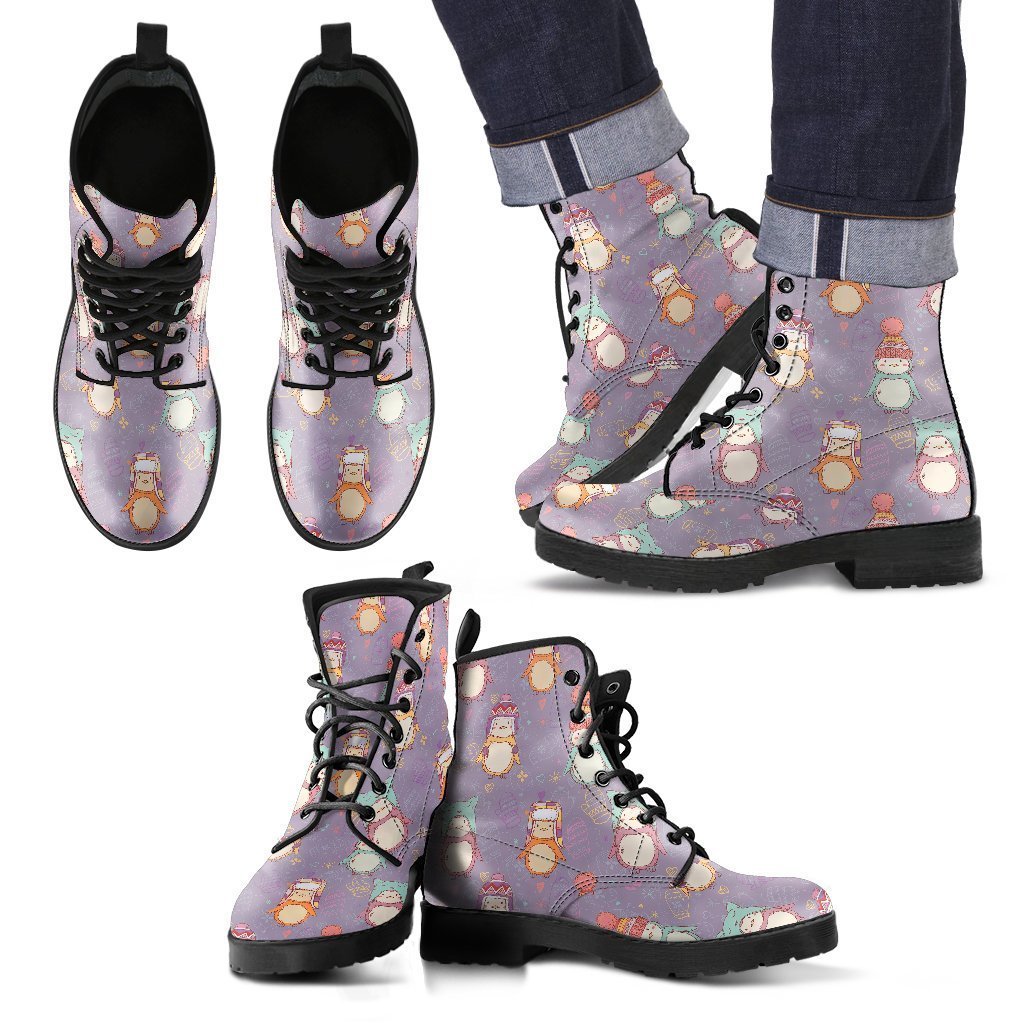 Penguin Pattern Print Men Women Leather Boots Fashion Boots Custom Shoes