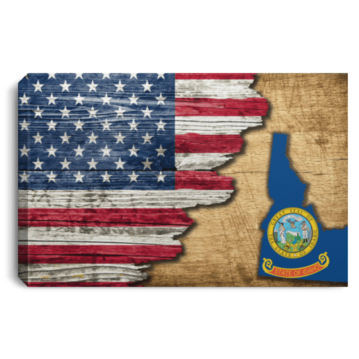 United States/Idaho Flag Ripped Effect 24X16 Inches  Landscape Canvas .75In Frame