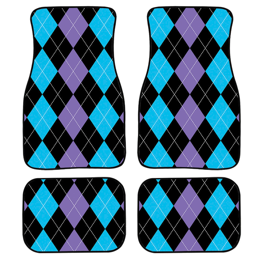 Purple Black And Blue Argyle Print Front And Back Car Floor Mats, Front Car Mat