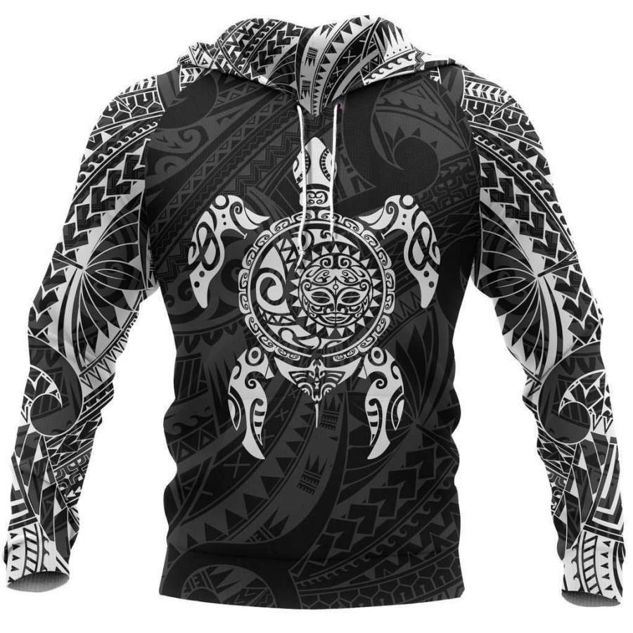 Turtle Maori Tattoo All Over Hoodie White HC0803