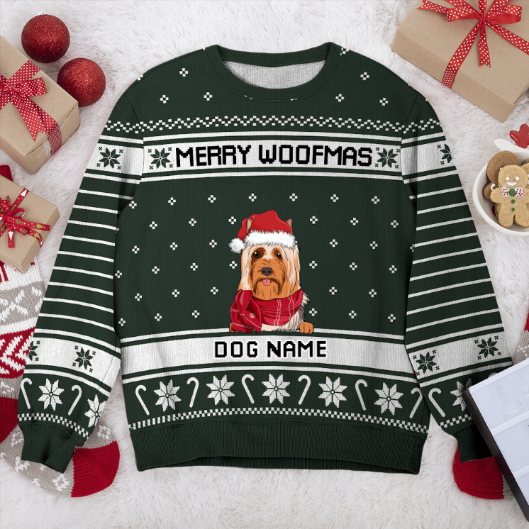 Australian Silky Terrier Merry Woofmas Personalized Sweater, Dog Ugly Christmas Sweater