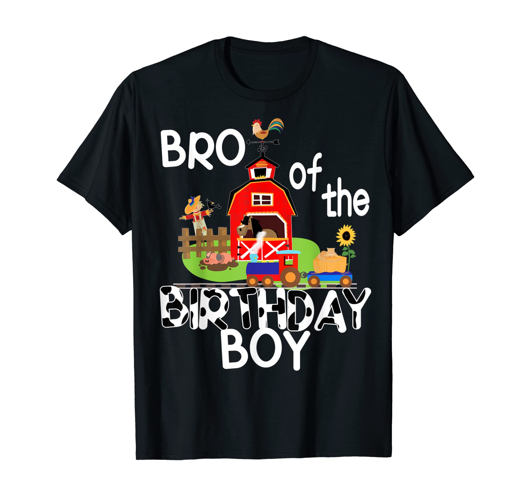 Brother Birthday Boy Train Farm Party Cow Pig Horse Chicken T-Shirt