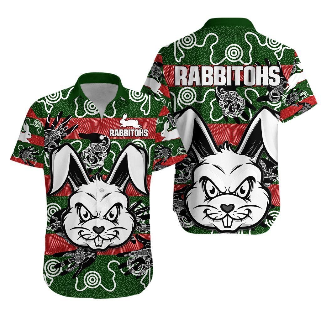 Rabbitohs Indigenous Hawaiian Shirt Animals Aboriginal Th5, Unisex Print Aloha Short Sleeve Casual Shirt