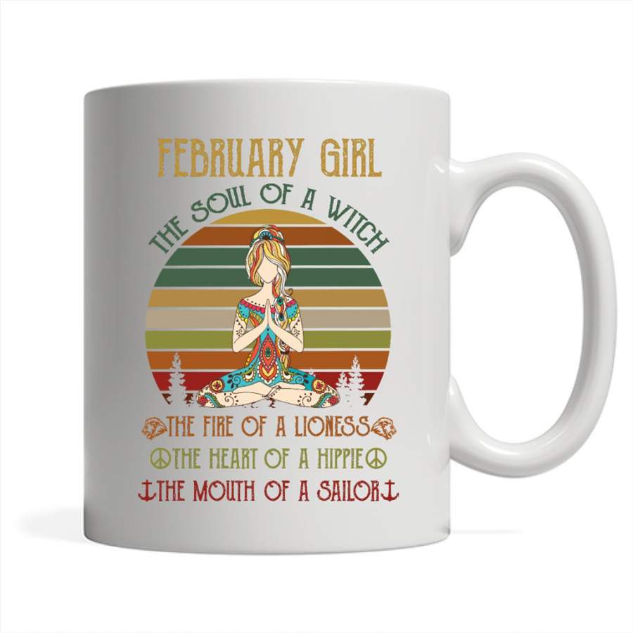 February Girl The Soul Of A Witch The Fire Of A Lioness The Heart Of A Hippie The Mouth Of A Sailor, Classic Vintage Retro – Full-Wrap Coffee White Mug