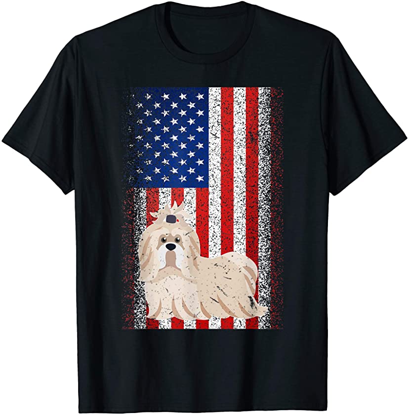 Vintage USA Independence Day July 4th American Flag Shih Tzu T-Shirt