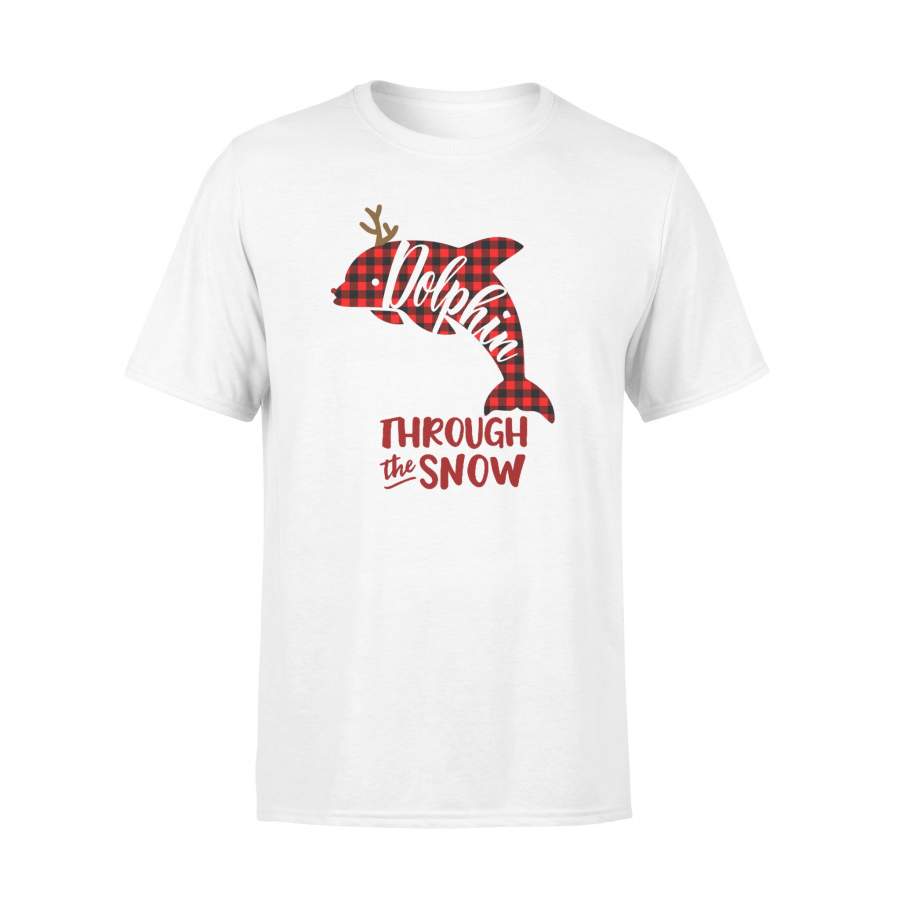 Through The Snow Christmas Dolphin Red Plaid T-shirt