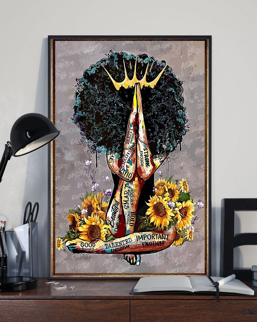 African – Black Art – Black Queen With Flowers Vertical Canvas And Poster | Wall Decor Visual Art