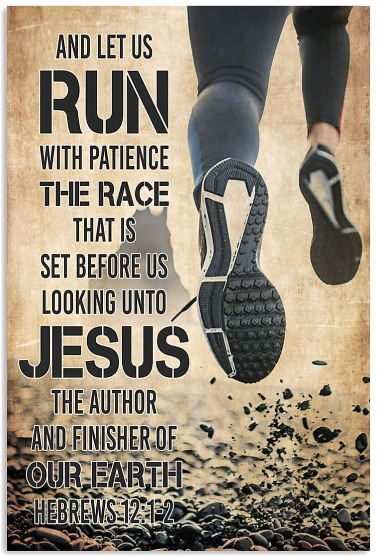 Vintage Running And Let Us Run With Patience Poster Art Print      Home Decor Gift For Men Women Family Friend On Birthday Xmas