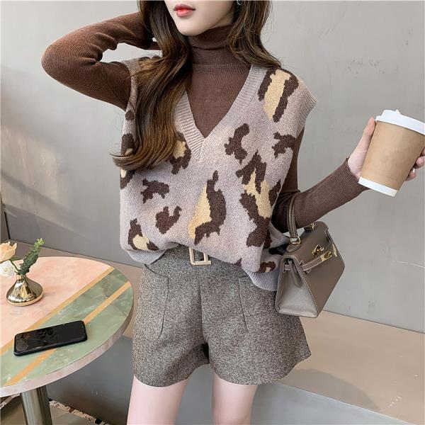 Sweater Vest Women V-Neck Print Fashionable Stylish Sleeveless Knitted Autumn All-match Ladies Clothing Loose Korean Style Chic alx