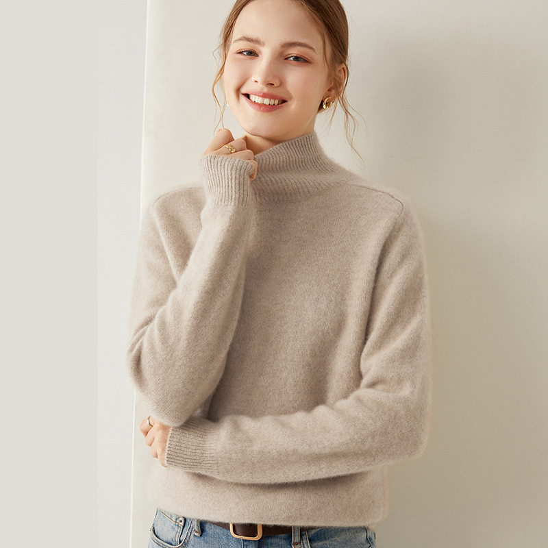 100% Pure Goat Cashmere Knitted Sweaters Women Turtleneck Hot Sale Long Sleeve Solid Colors Soft Top Grade Thick Pullovers alx