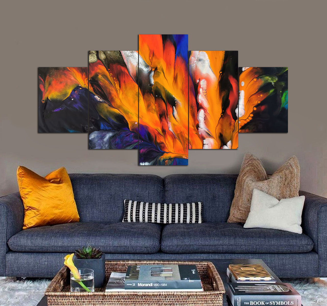 Orange Purple and Green Abstract Painting 3D 5 piece canvas art