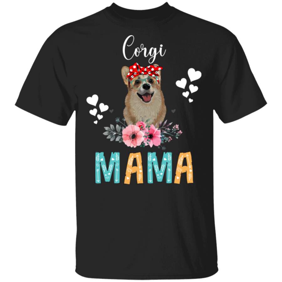 Corgi Mama Puppy Mom Dog Mama Lover Floral T-Shirt