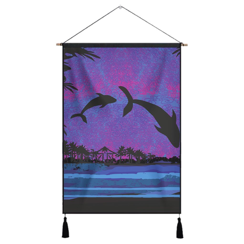 Hawaiian Dolphin In Night Polynesian Hanging Poster – AH – JR