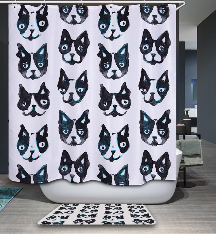 Boston Terrier Funny Facial Dog 3D Printed Shower Curtain Gift Home Decor