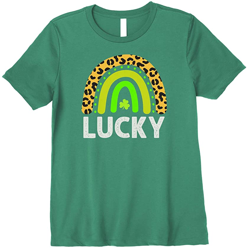 Rainbow St Patricks Day Womens Leopard Print Lucky Teacher Premium T-Shirt