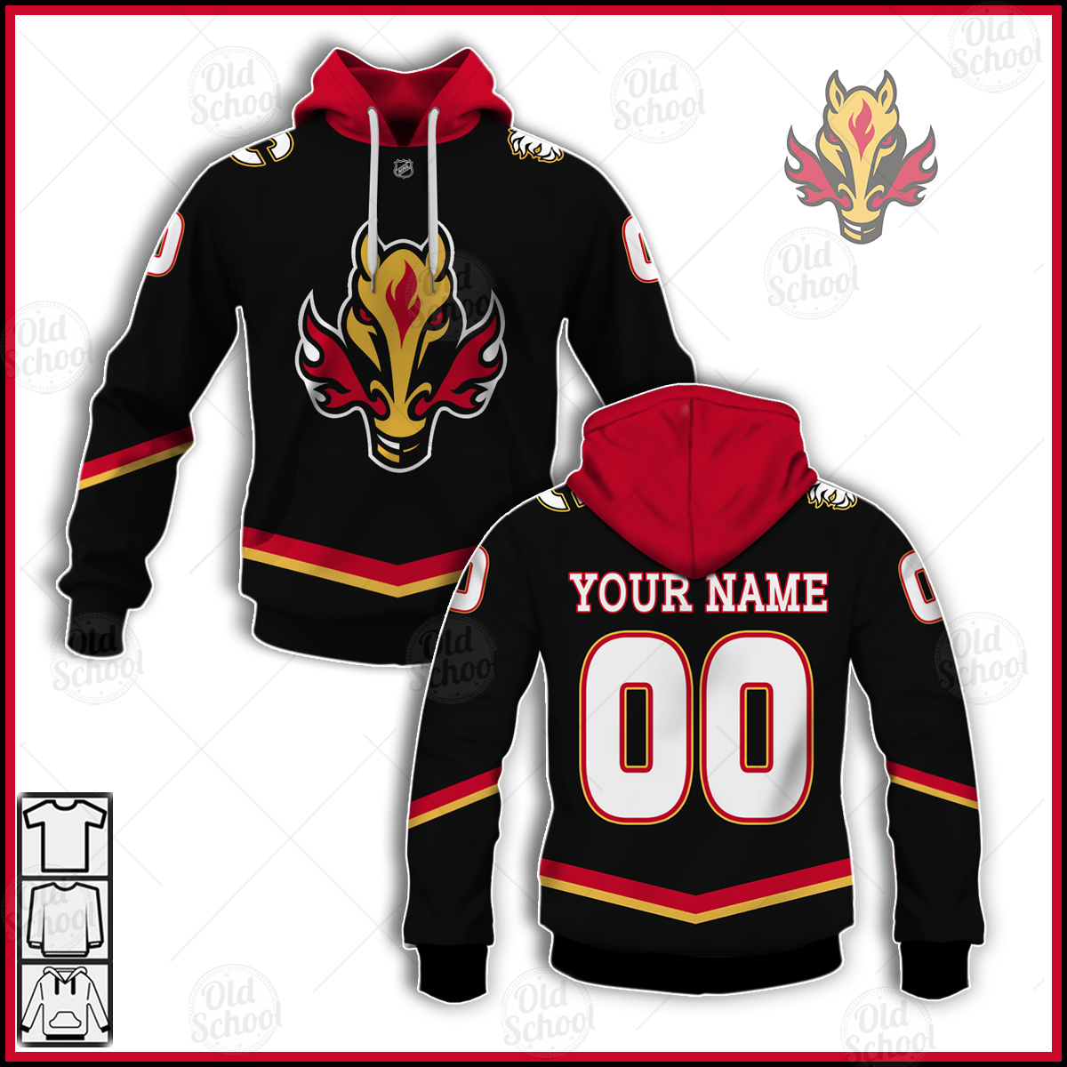 Calgary Flames Custom Name Number 2021 Reverse Retro Alternate Jersey Pullover Hoodie