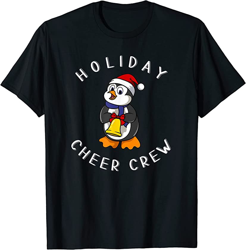 Holiday Christmas Cheer Crew Santa Penguin Ringing Bell T-Shirt