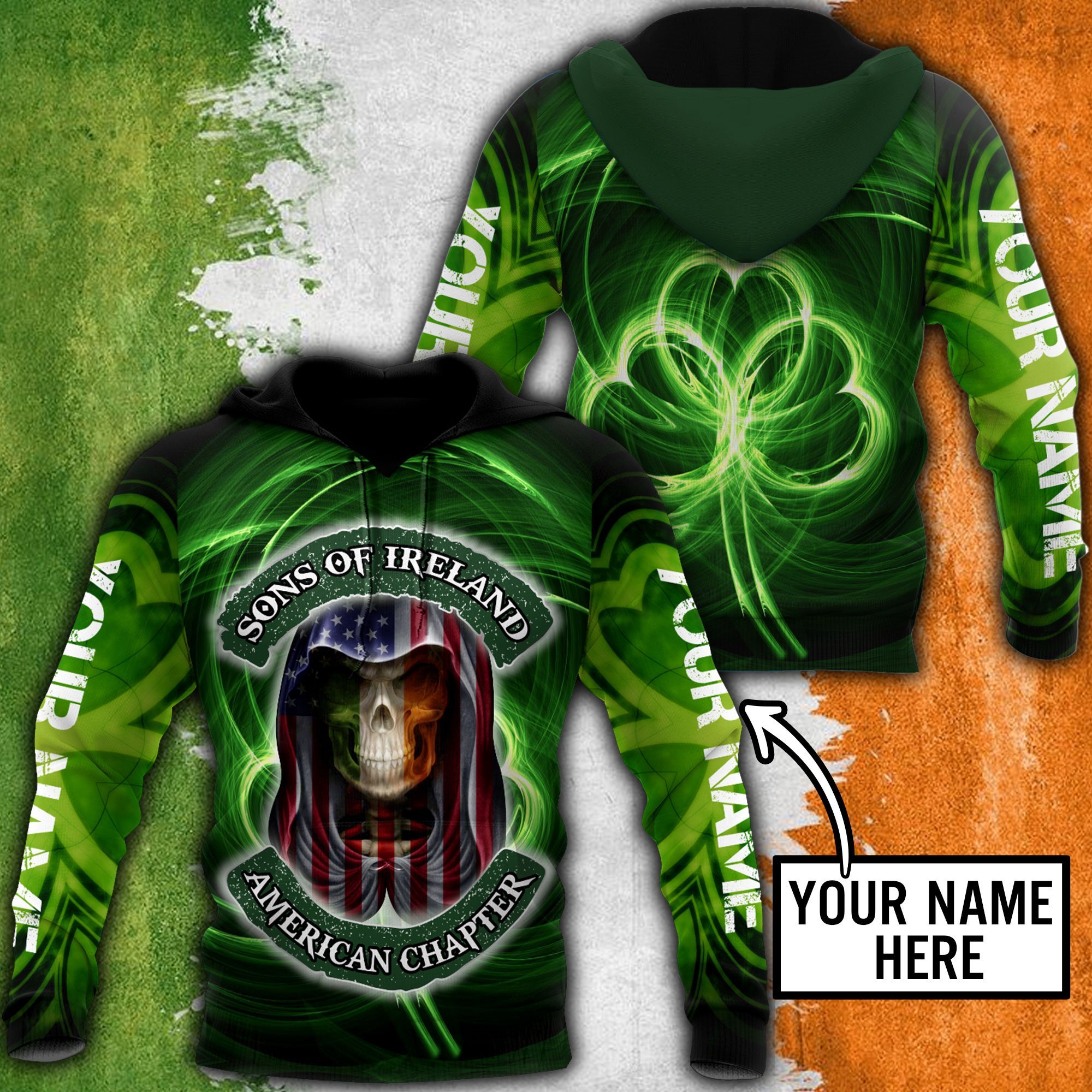 3D All Over Printed  Skull Irish St Patrick Day Unisex Shirts Custom Name XT