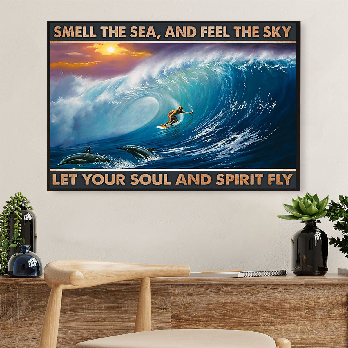 Water Surfing Canvas Wall Art Prints | Smell The Sea, Feel The Sky | Home Décor Gift For Beach Surfer