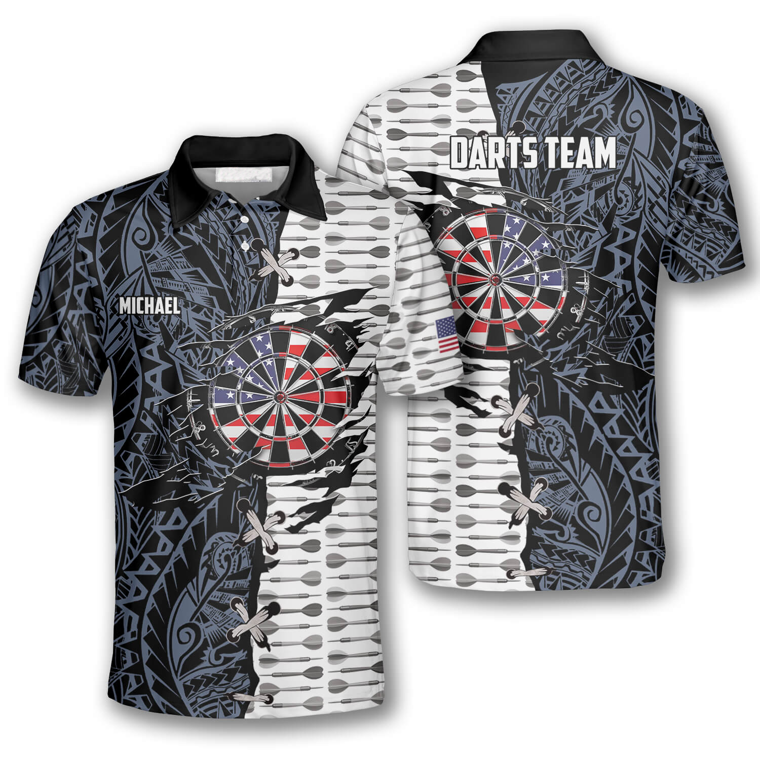 Dart Arrow Tribal Tattoo Custom Darts Polo Shirts For Men, Idea Gift For Dart Shirt