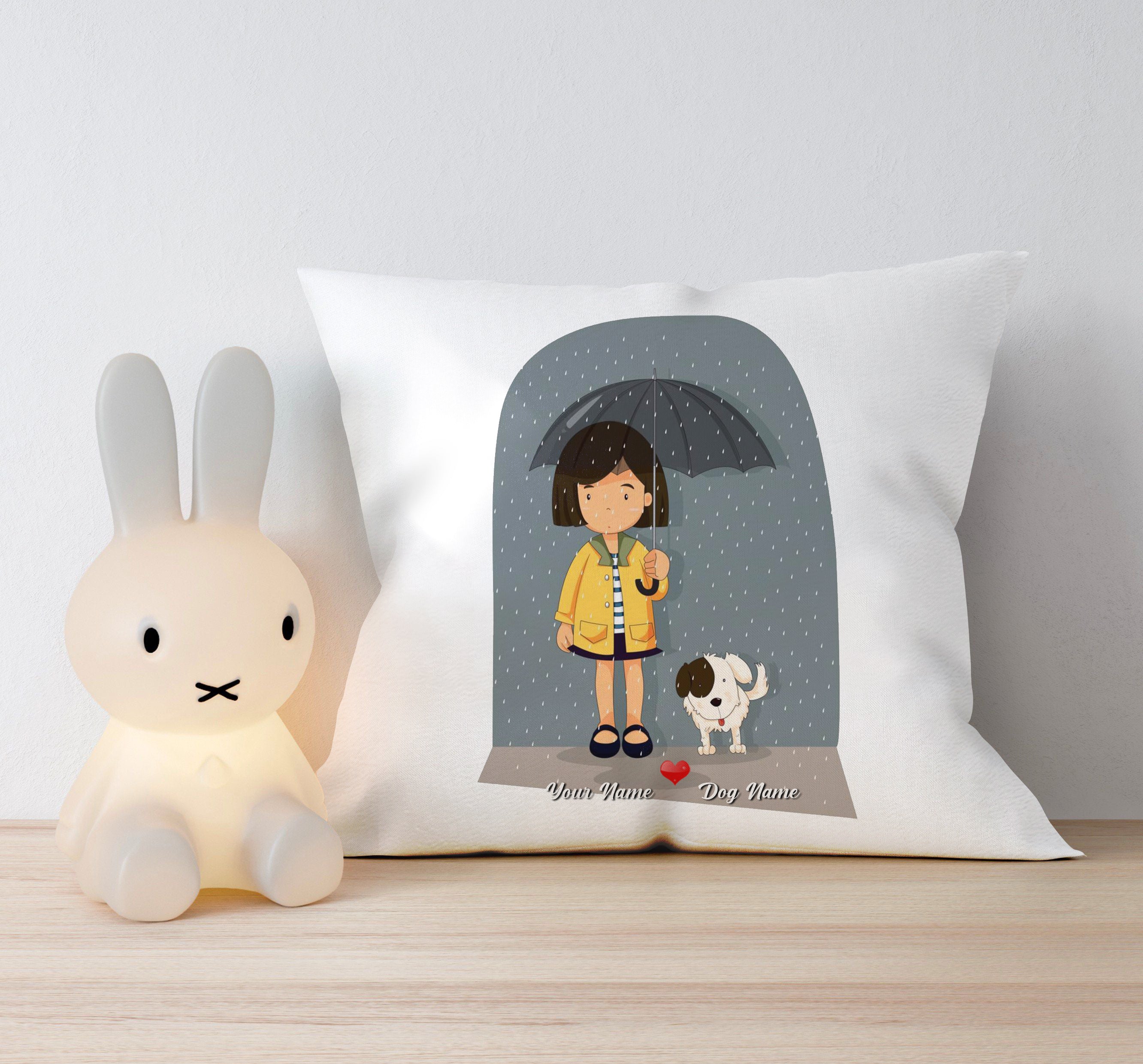 Animated Alphabet Of Puppy With Umbrella In The Rain Pillow Case, Custom Dog Pillowcase, Dog Pillow Case, Pet Pillow Case