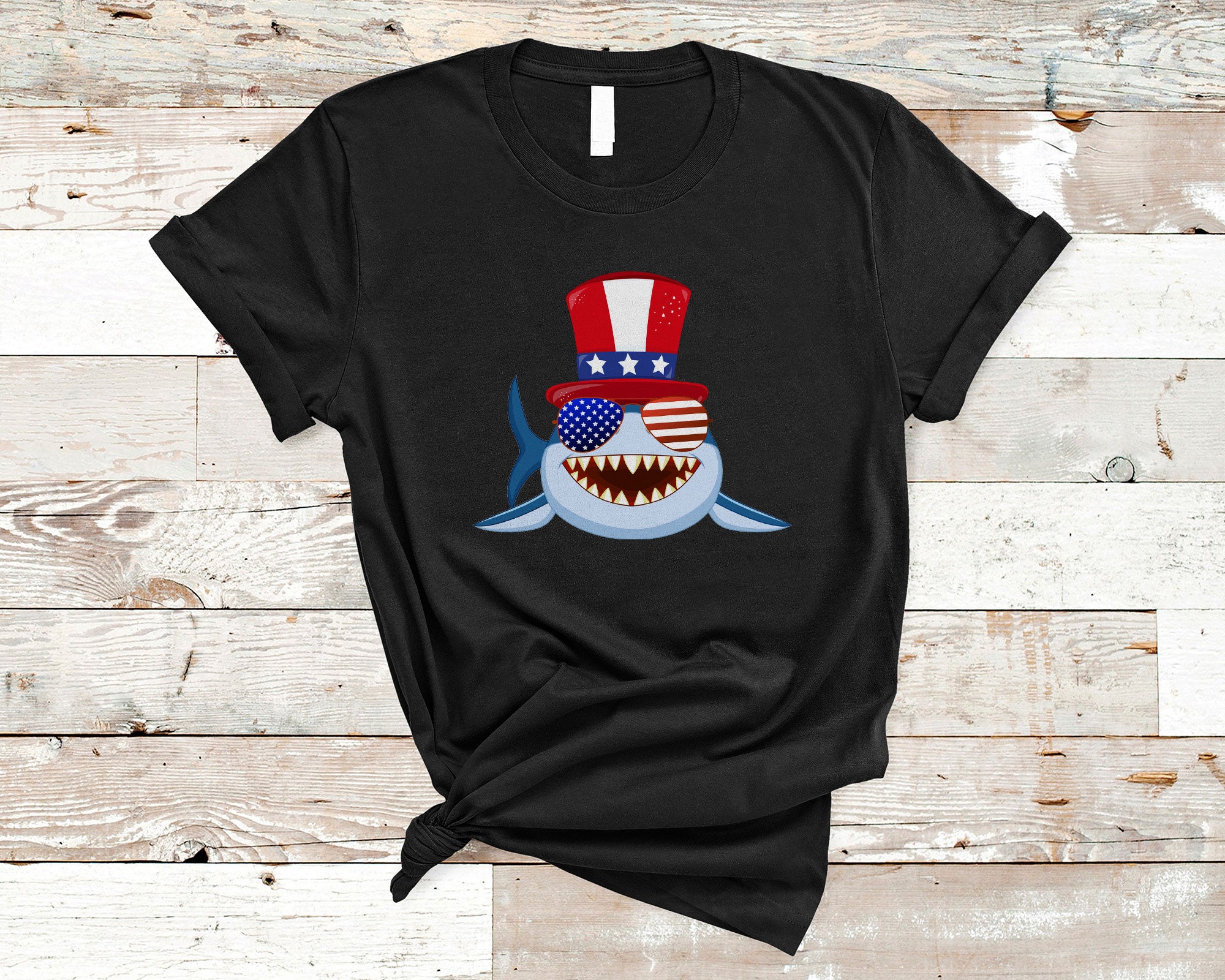 4Th July Shark Shirt Patriotic Shark American Cute 4Th Of July Usa American Flag Pride Shark T-Shirt