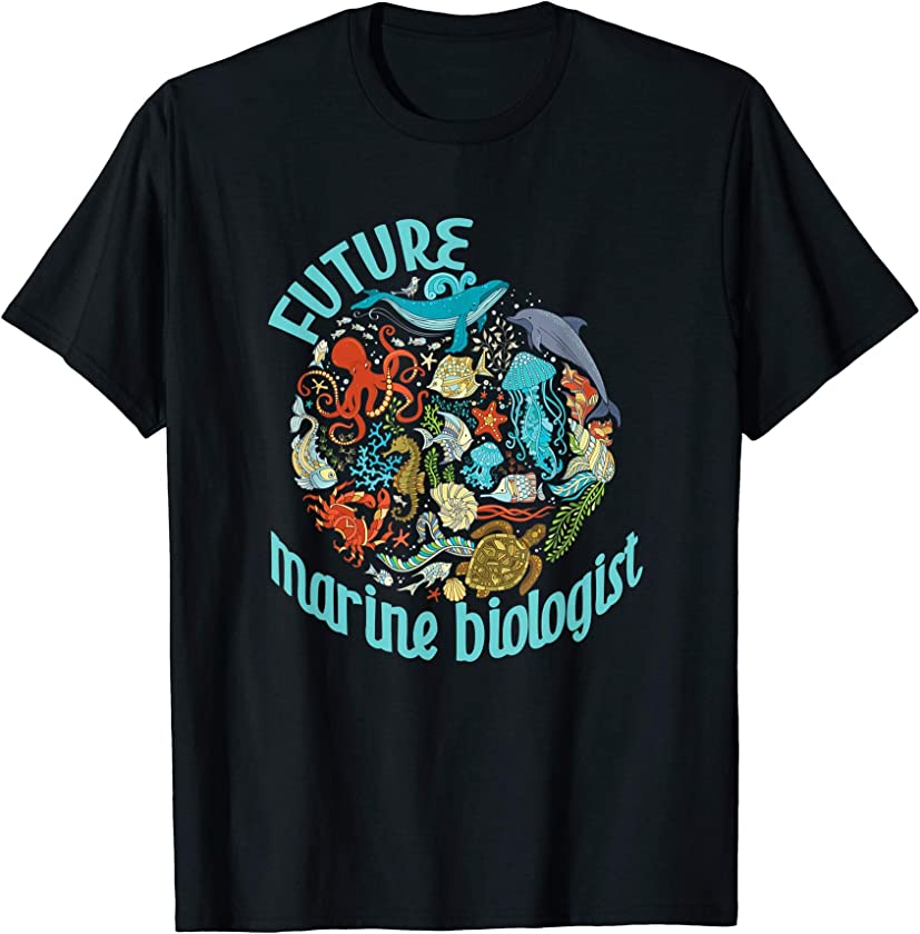 Future Marine Biologist Ocean Life Drawing Whale Octopus T-Shirt