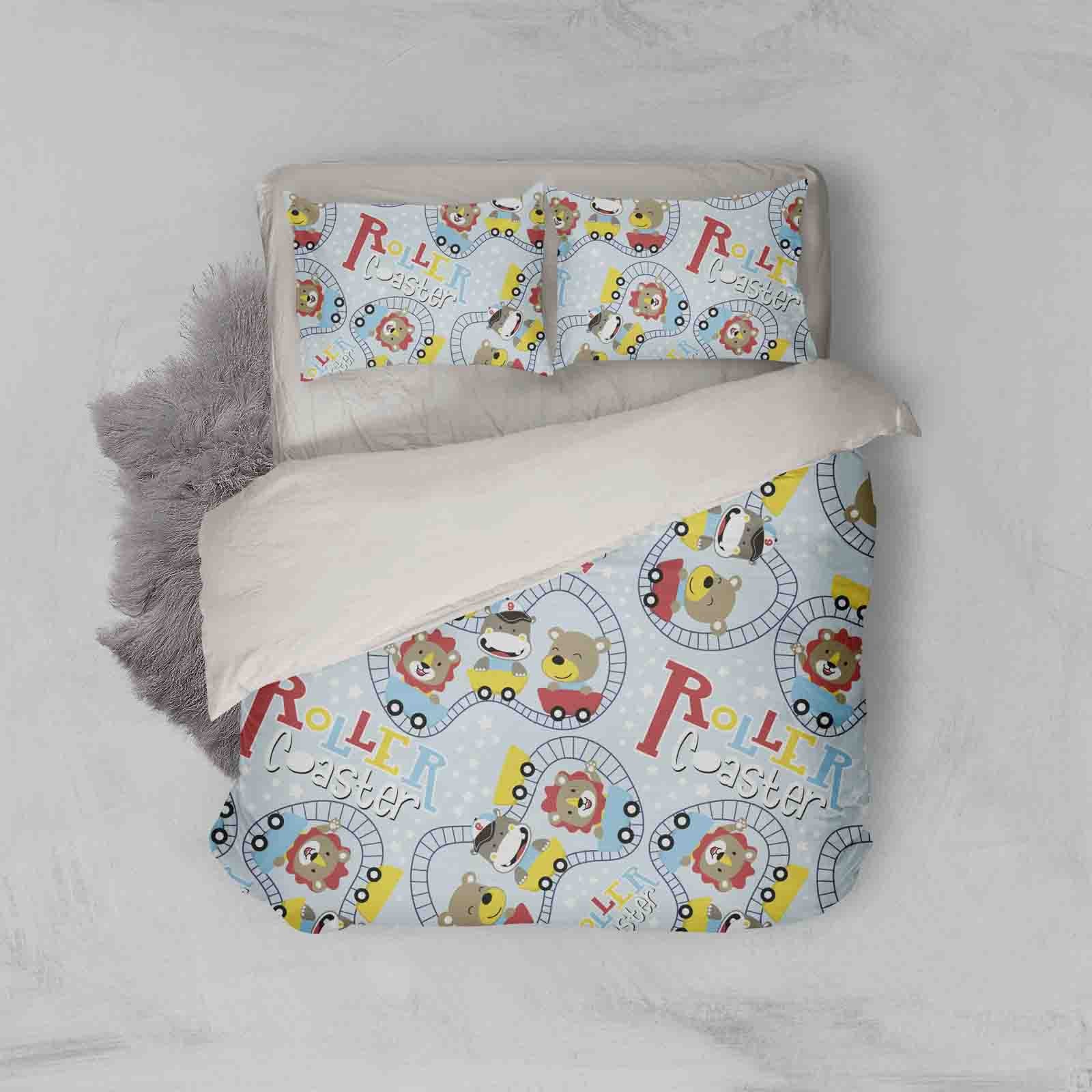 3D Blue Lion Hippopotamus Bear Cartoon Quilt Cover Set Bedding Set Pillowcases 05