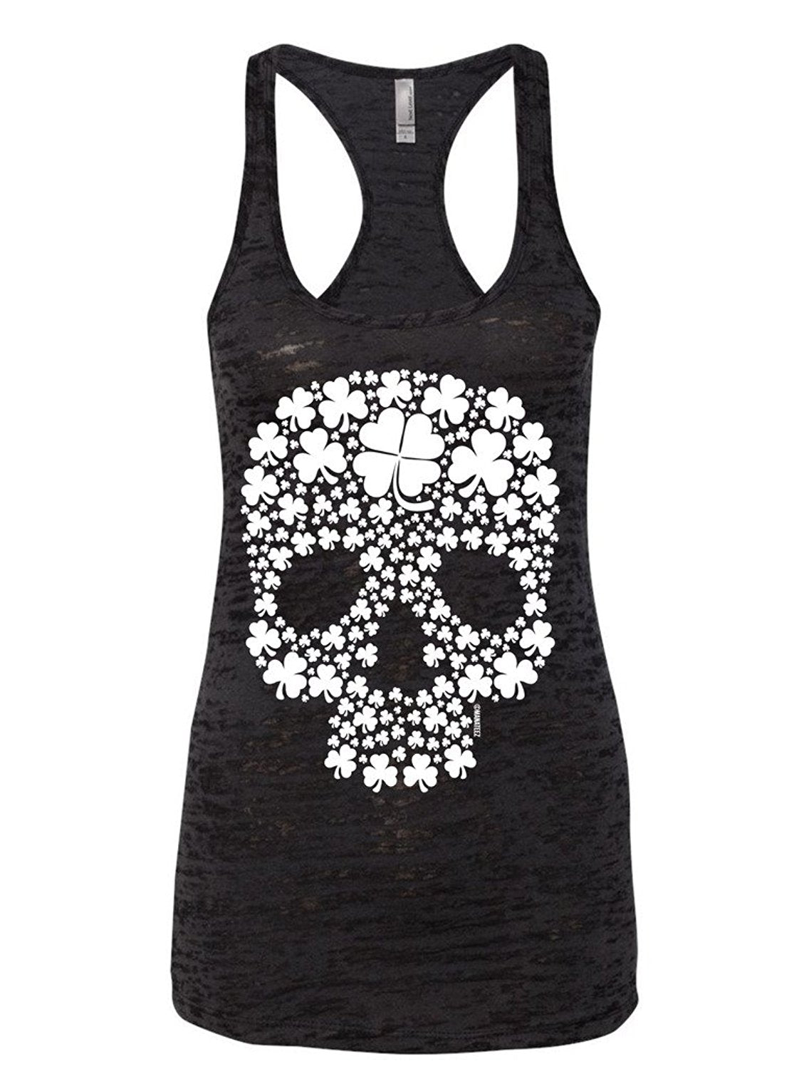 Manateez Women’S St. Patrick’S Day Four Leaf Clover Candy Skull Burnout