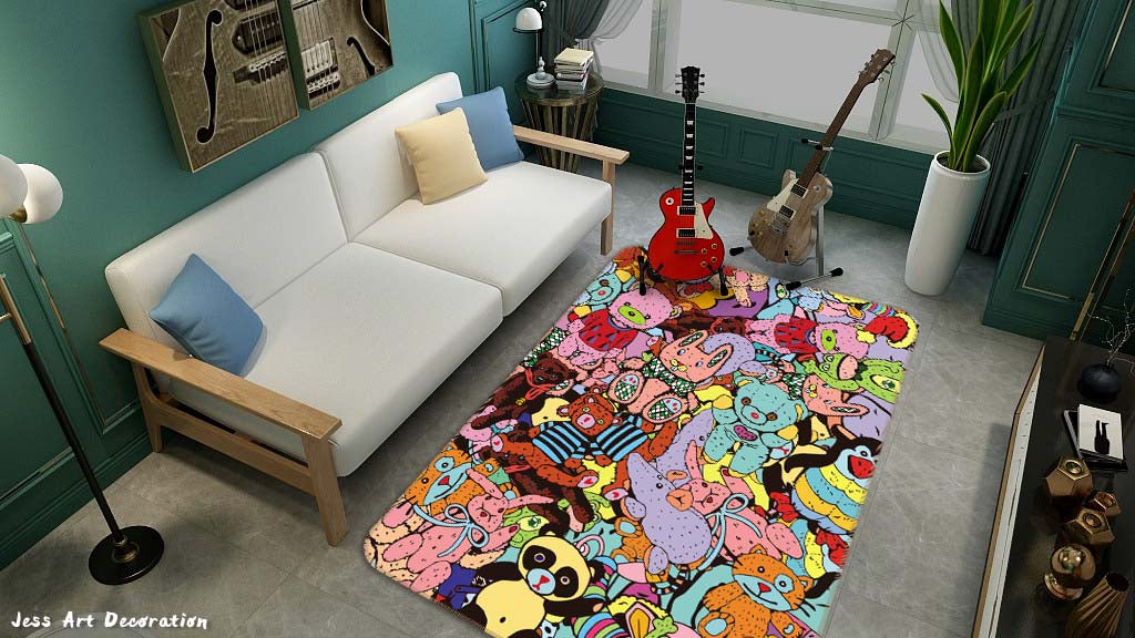 3D Abstract Color Cartoon Doll Animal Graffiti Wall Non-Slip Rug Mat A671 Lqh