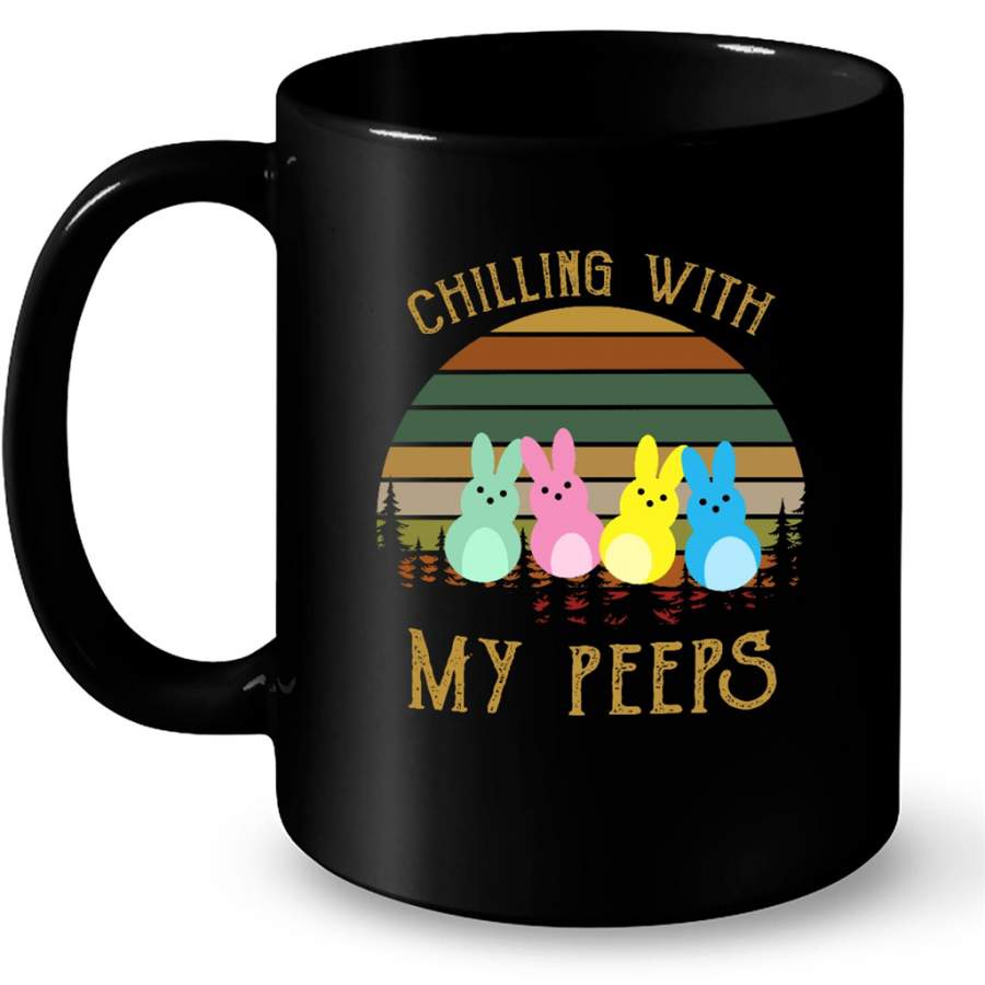 Chilling With My Peeps, Classic Vintage Retro – Full-Wrap Coffee Black Mug