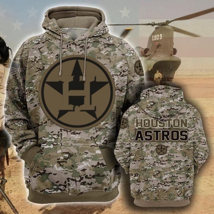 Houston Astros Camouflage Veteran 3D Cotton T-Shirt Hoodie