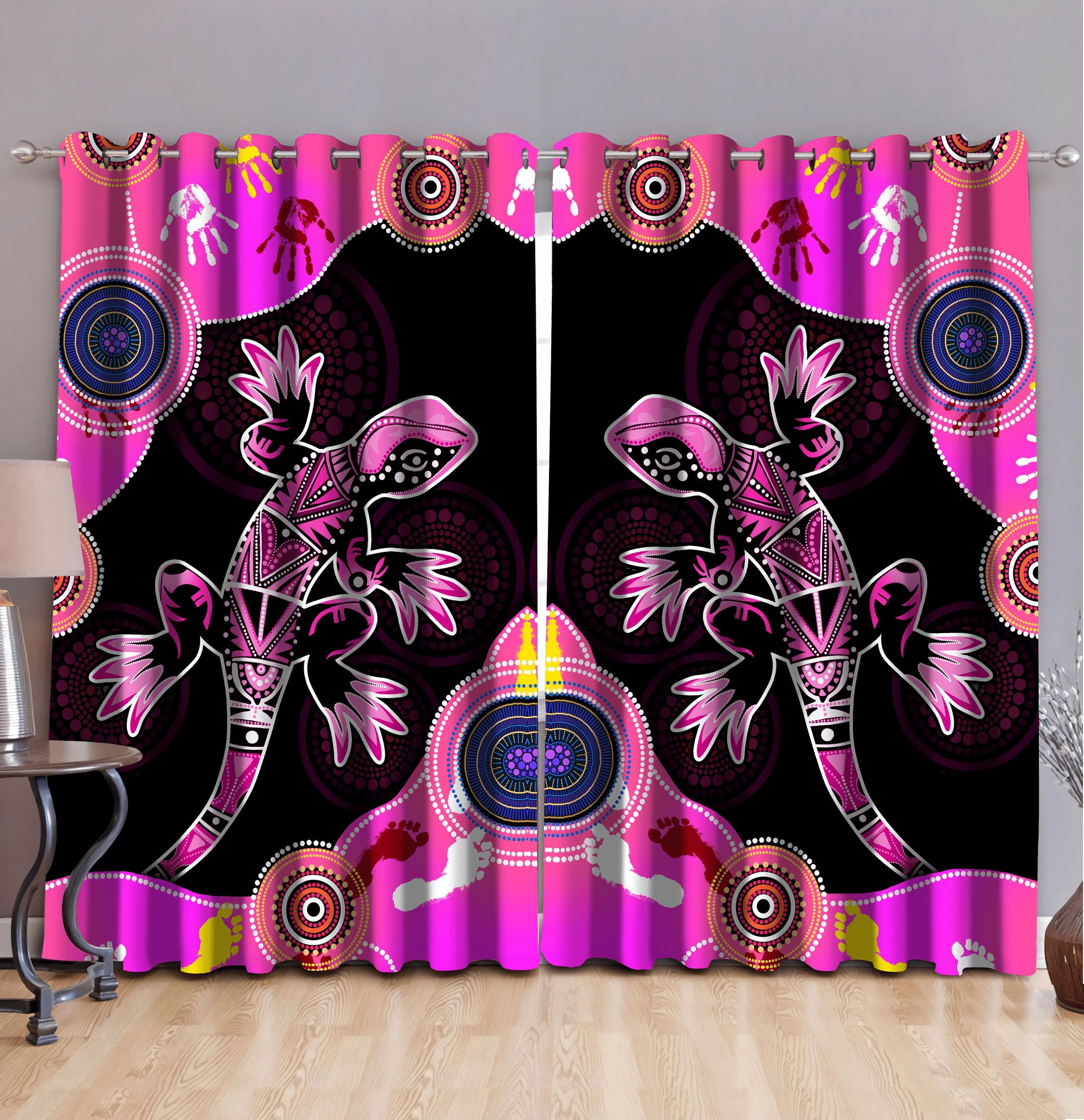 Aboriginal Lizard Pink Dreamtime Home Decor Curtains Tmarc Tee