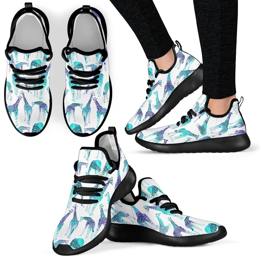 Turquoise Giraffe Pattern Print Mesh Knit Shoes