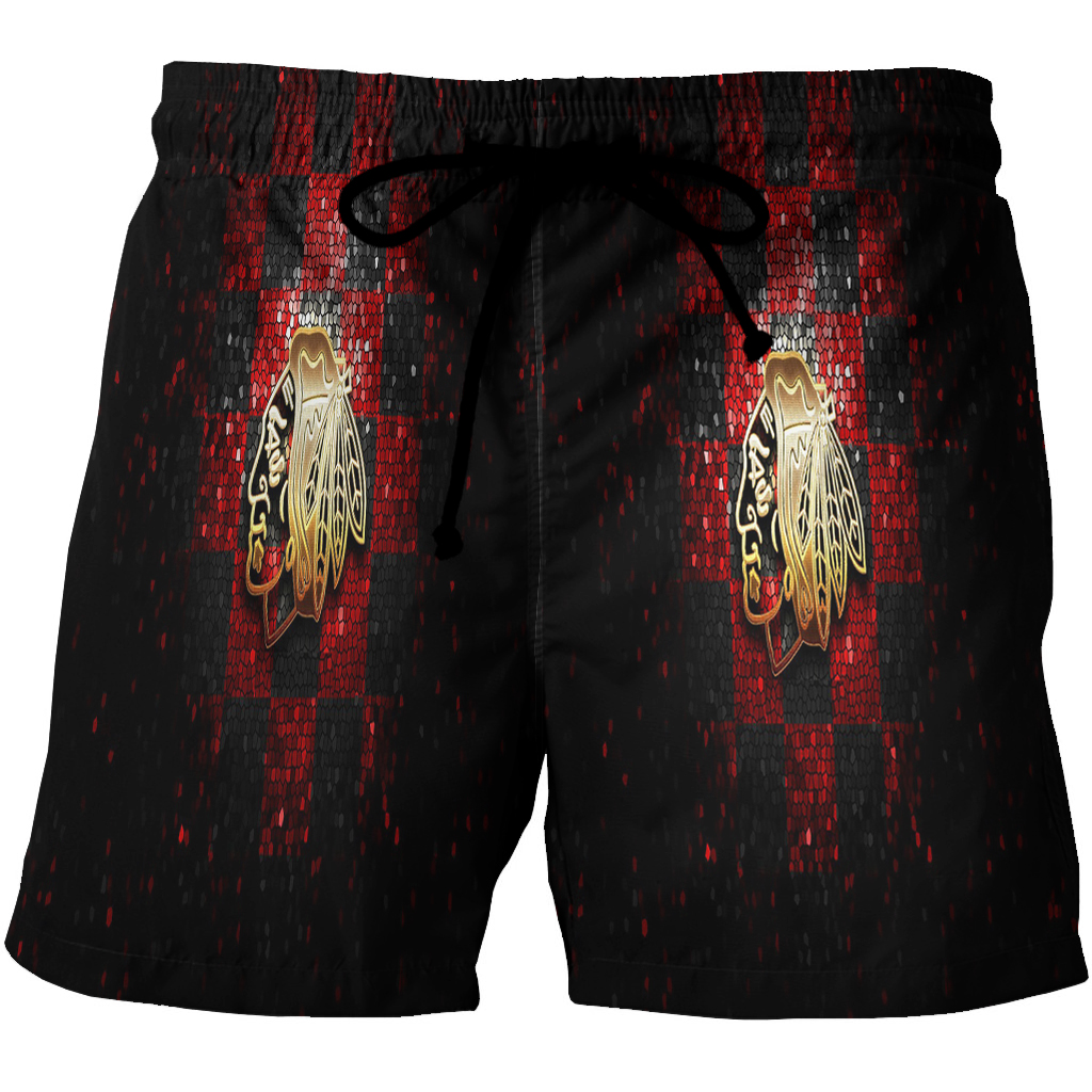 Chicago Blackhawks Emblem Texture Twinkle 3D All Over Print Summer Beach Hawaiian Short