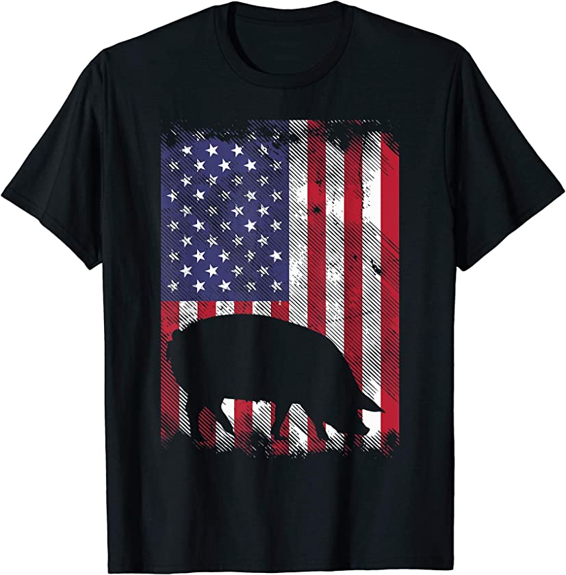 American Flag Pig Vintage Farm Animal Patriotic Farmer Gift T-Shirt