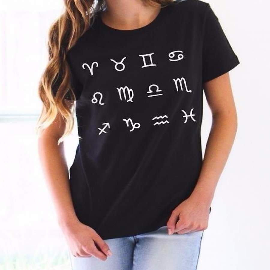 What’S Your Zodiac Sign Letters Print Women T Shirt Cotton Casual Funny Shirt For Lady Black Top