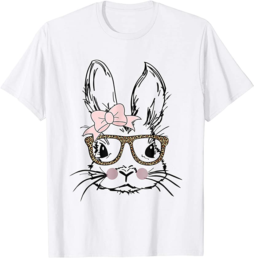 Cute Bunny Face Shirt Leopard Print Glasses EASTER Gift T-Shirt