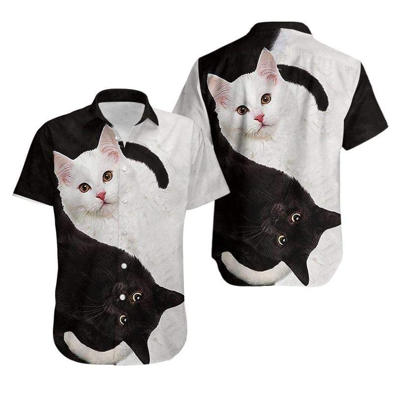 Black And White Cat Full Printing Hawaiian Shirts #101220l